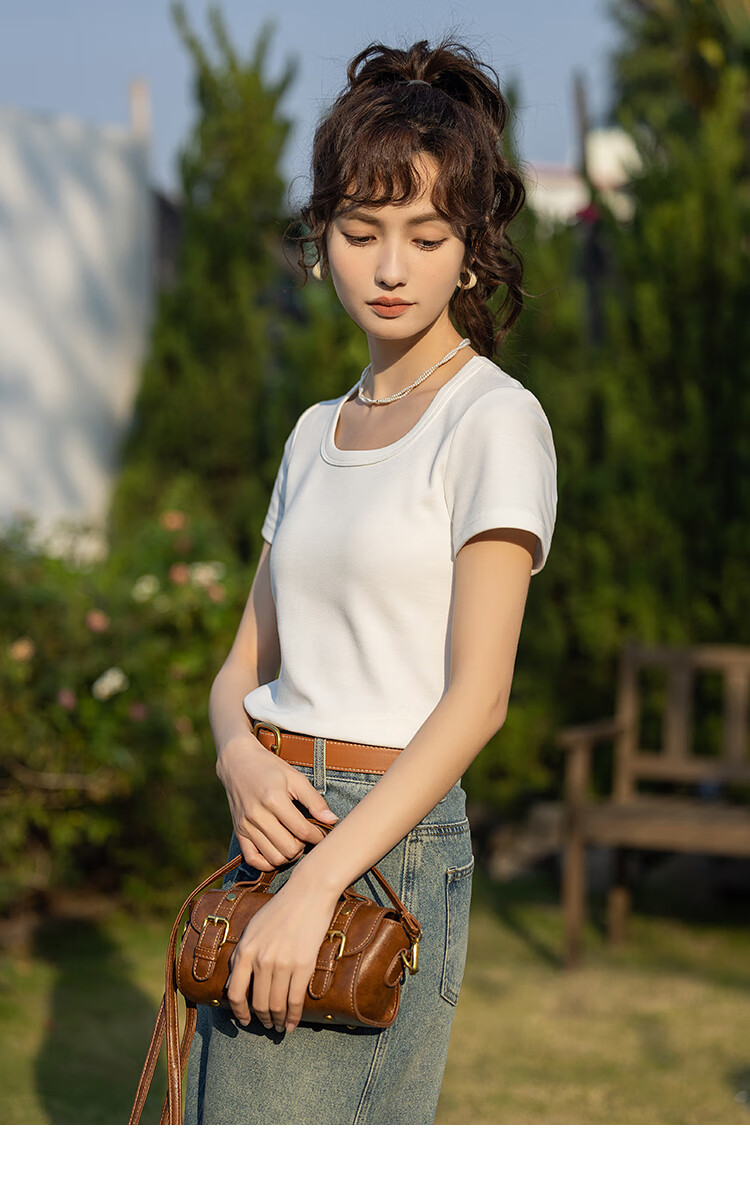 Mishow [] Women's Square Neck Short Sleeve T-Shirt 2026 Spring Summer New High-End Crop Top 54