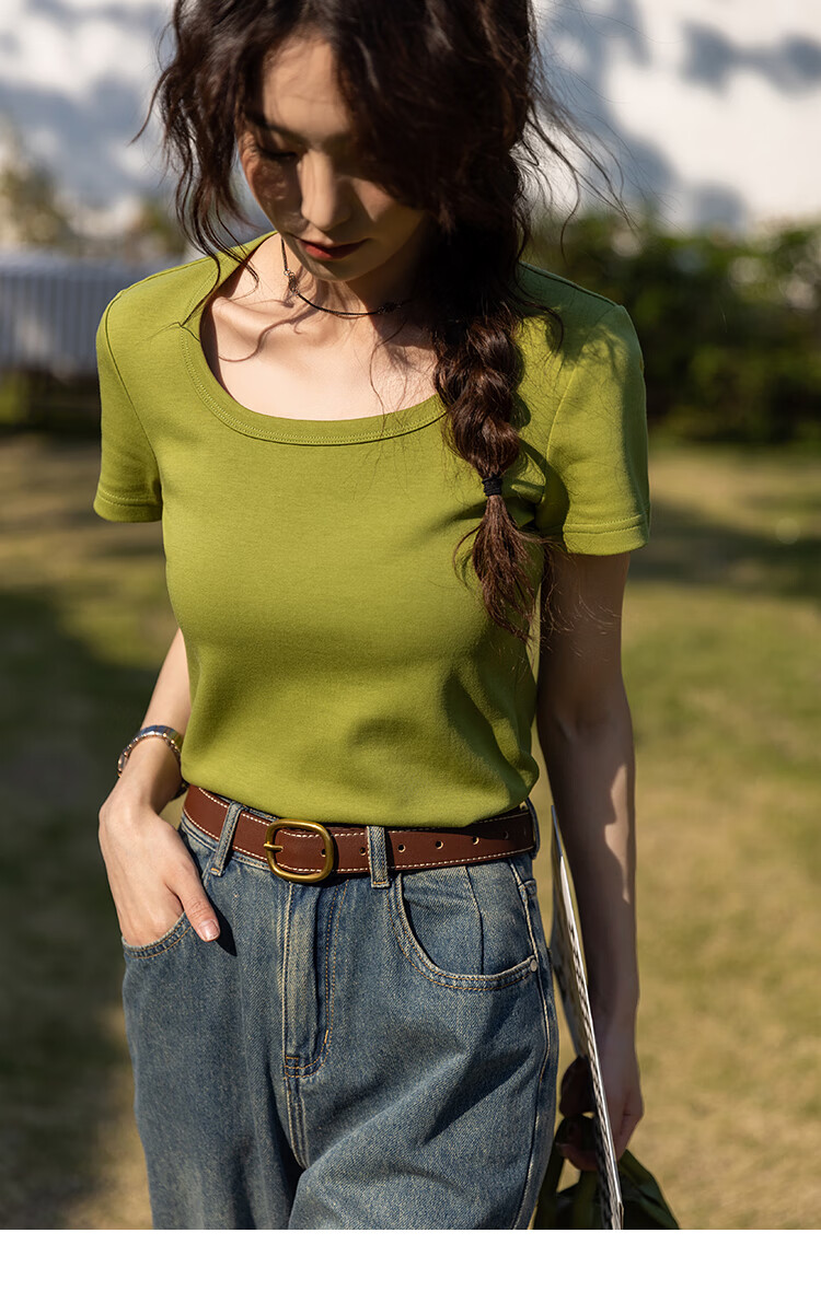 Mishow [] Women's Square Neck Short Sleeve T-Shirt 2026 Spring Summer New High-End Crop Top 65