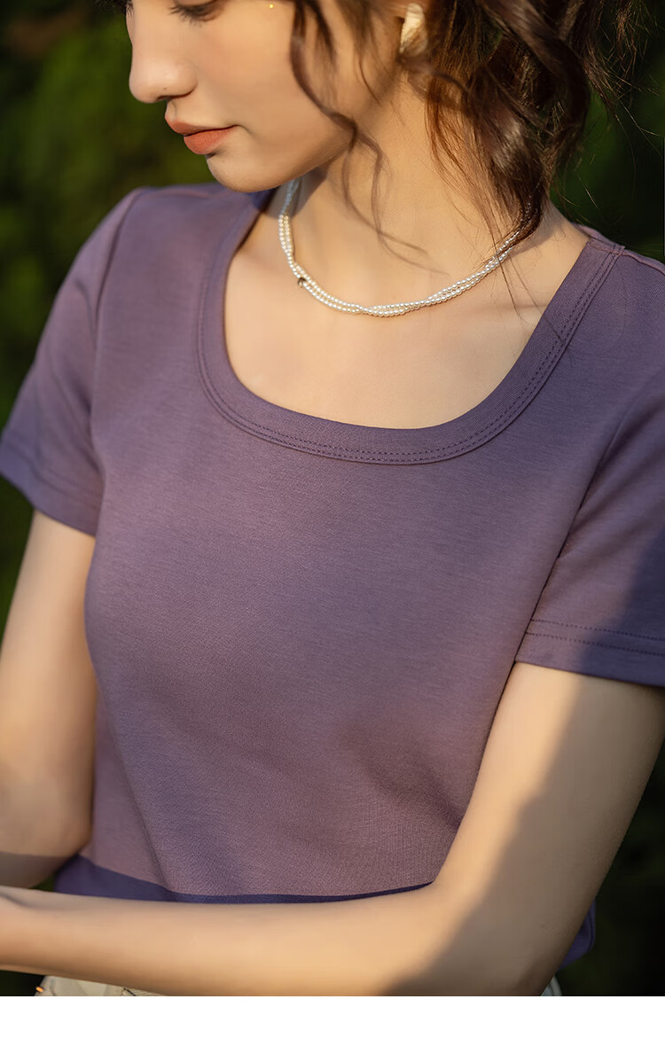 Mishow [] Women's Square Neck Short Sleeve T-Shirt 2026 Spring Summer New High-End Crop Top 28