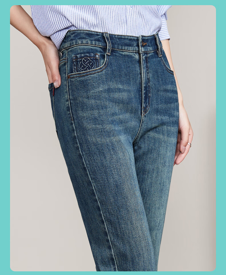ESE-Y Straight-Leg Jeans for Women, New Spring 2025 Style, Elastic Slimming for Petite Figures, Vintage Blue, Size 30 7