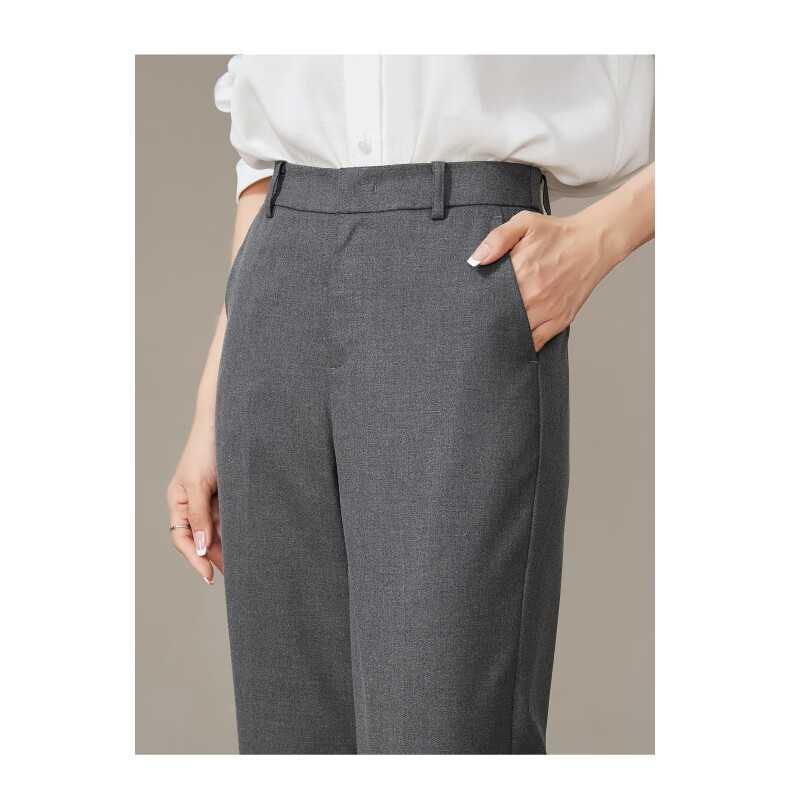 ESE-Y Spring New Nine-Point Gray Casual Pants for Women, TR Color-Spun High-Waist Cigarette Version Straight-Leg Trousers, Black, Size 27 5
