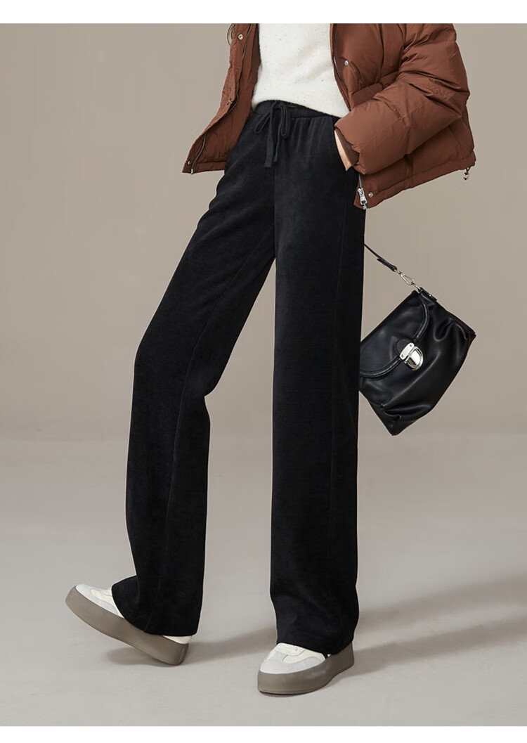 ESE-Y Fleece-Lined Slim Straight Pants for Women, High-Waisted Slimming Autumn And Winter Thick Long Trousers, Black, Size 26 (One Chi Nine) 12