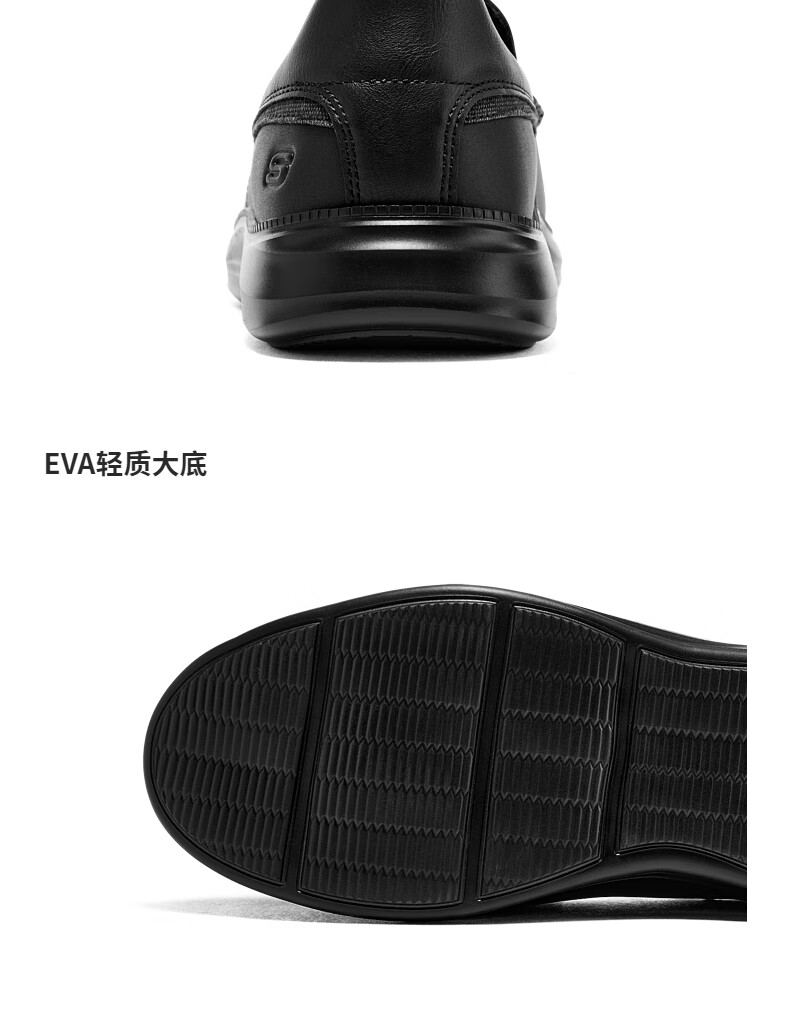 Skechers斯凯奇男士一脚蹬休闲皮鞋柔软透气简约百搭日常商务鞋8790007 BBK/全黑色 42.5