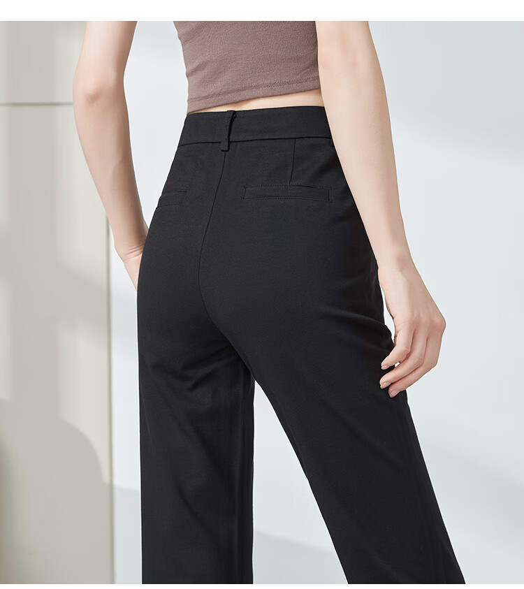 ESE-Y Black Straight-Leg Flared Pants for Women, Summer New High-Waist Casual Cigarette Trousers, Black, Size 30 4