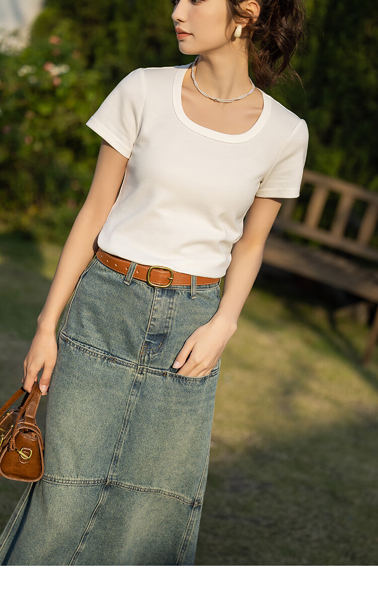 Mishow [] Women's Square Neck Short Sleeve T-Shirt 2026 Spring Summer New High-End Crop Top 52