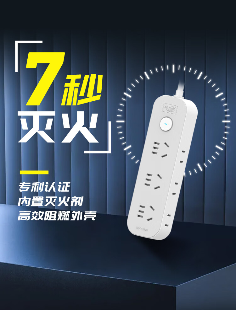 艾克盾新国标主动灭火插排新国标主动灭插排插座主动灭火国标火插排宿舍拖线板家用多功能接线板带线多孔插座立式 小魔方插座+1转3转换器详情图片1