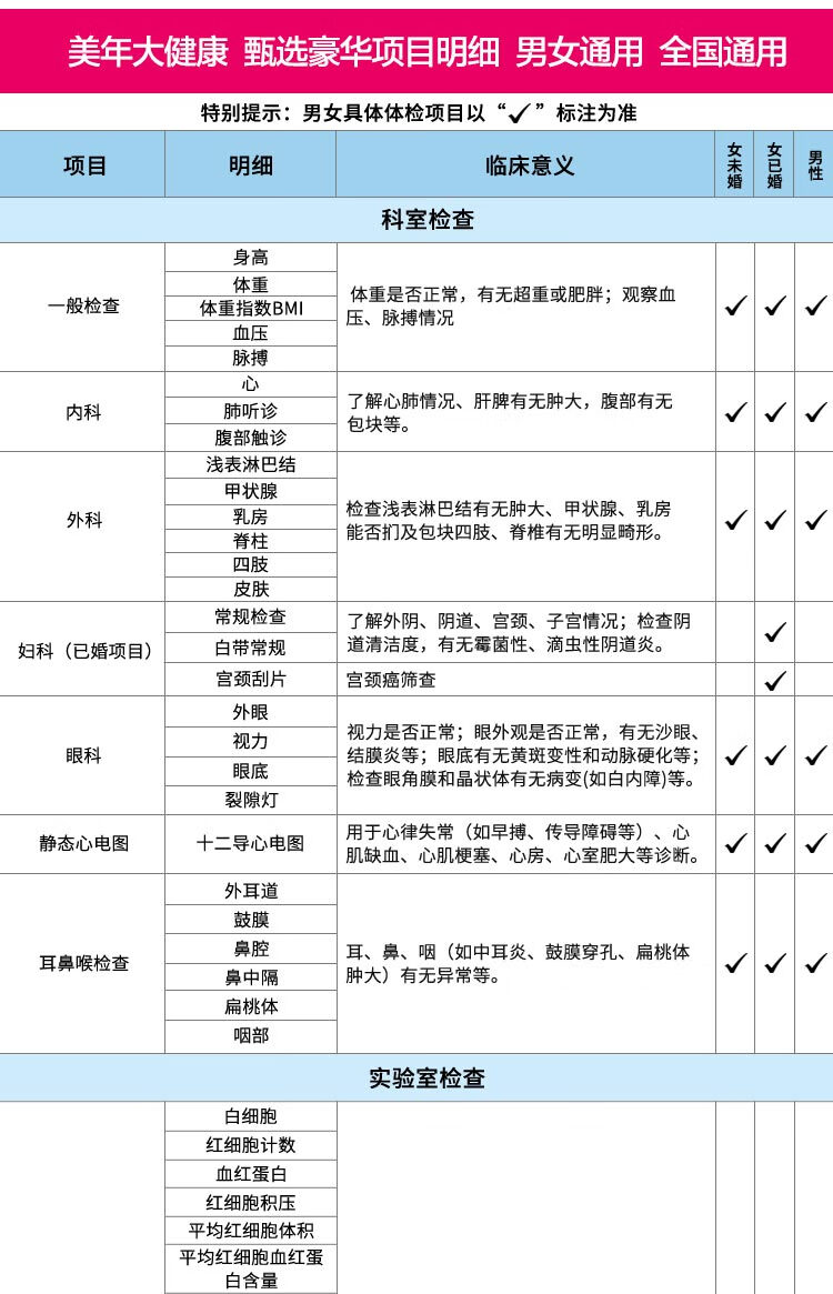 6，美年大健康躰檢套餐 甄選豪華 心腦血琯檢測 腫瘤篩查 胸部CT 風溼骨密度 中老年父母躰檢 全國通用 男女通用 電子券