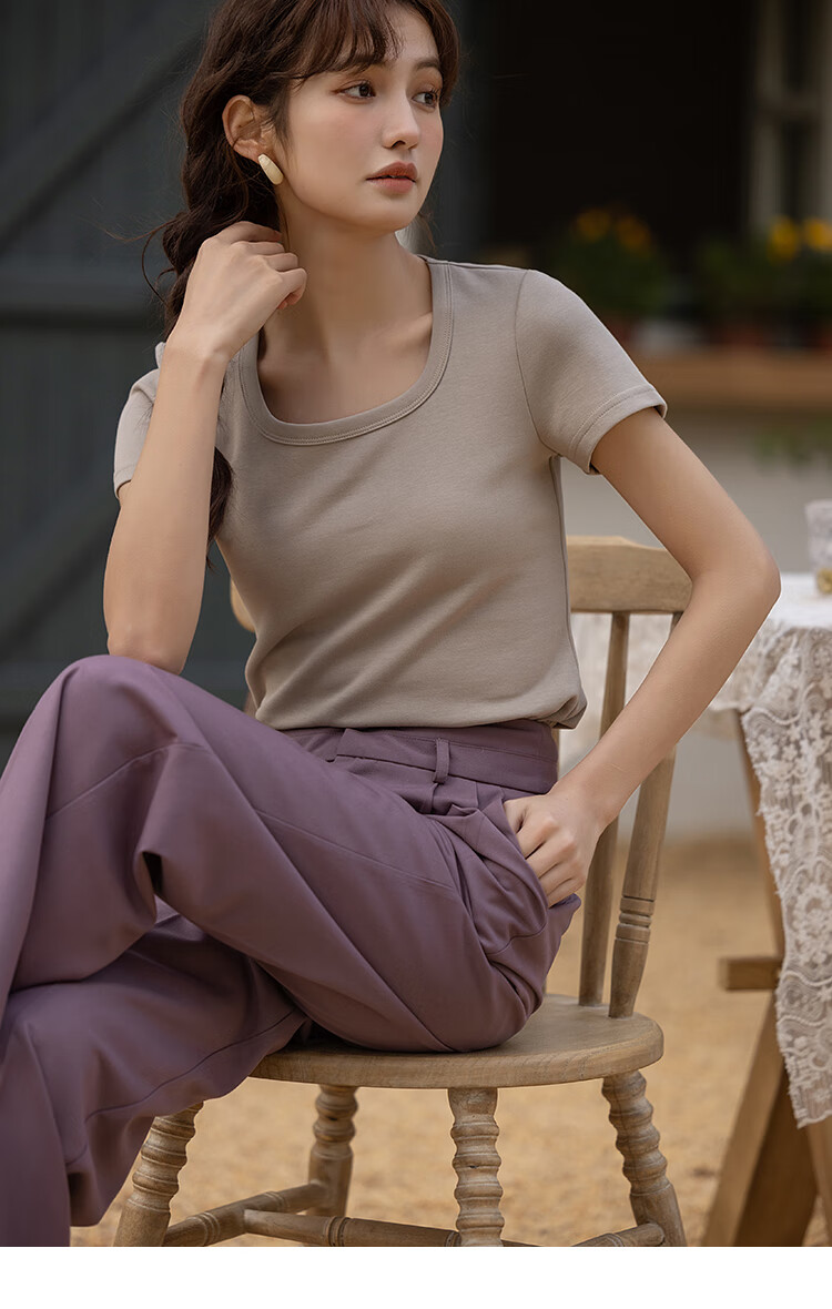 Mishow [] Women's Square Neck Short Sleeve T-Shirt 2026 Spring Summer New High-End Crop Top 51