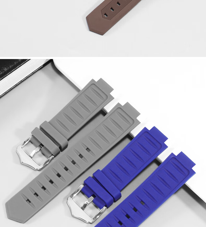 13，恩璽適用卡地亞藍氣球矽膠手表帶黑武士黑色凸口大中號防水橡膠男配件 藍色-銀針釦 22*14mm凸口