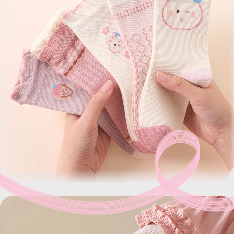 Mianqixiong Girls' Mid-Calf Cotton Socks Spring and Autumn Breathable Cartoon Cute Children's Socks EW36 - 5 Pairs - Size 13-16 19