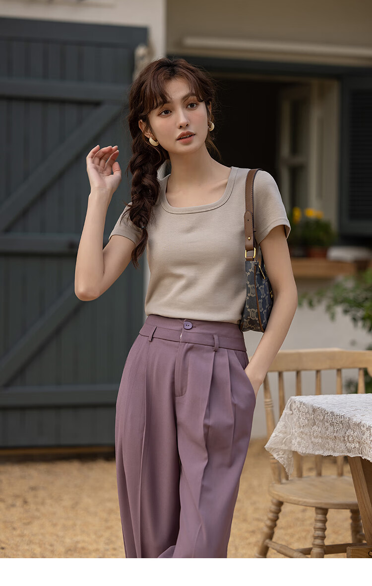 Mishow [] Women's Square Neck Short Sleeve T-Shirt 2026 Spring Summer New High-End Crop Top 30