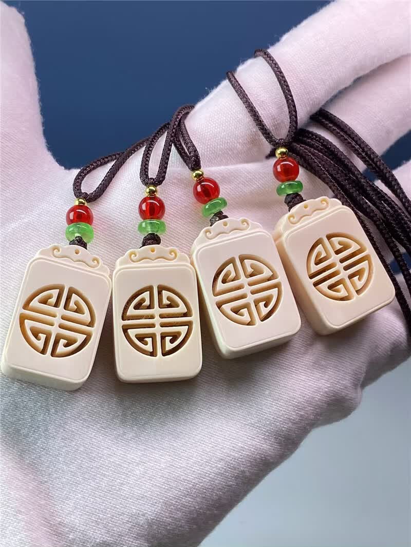 保真猛犸象牙牙雕福寿平安无事牌子吊坠挂件男女同款毛衣项链s68