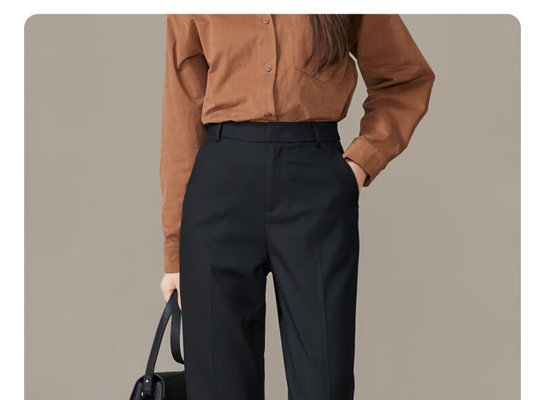 ESE-Y Spring New Nine-Point Gray Casual Pants for Women, TR Color-Spun High-Waist Cigarette Version Straight-Leg Trousers, Black, Size 27 22