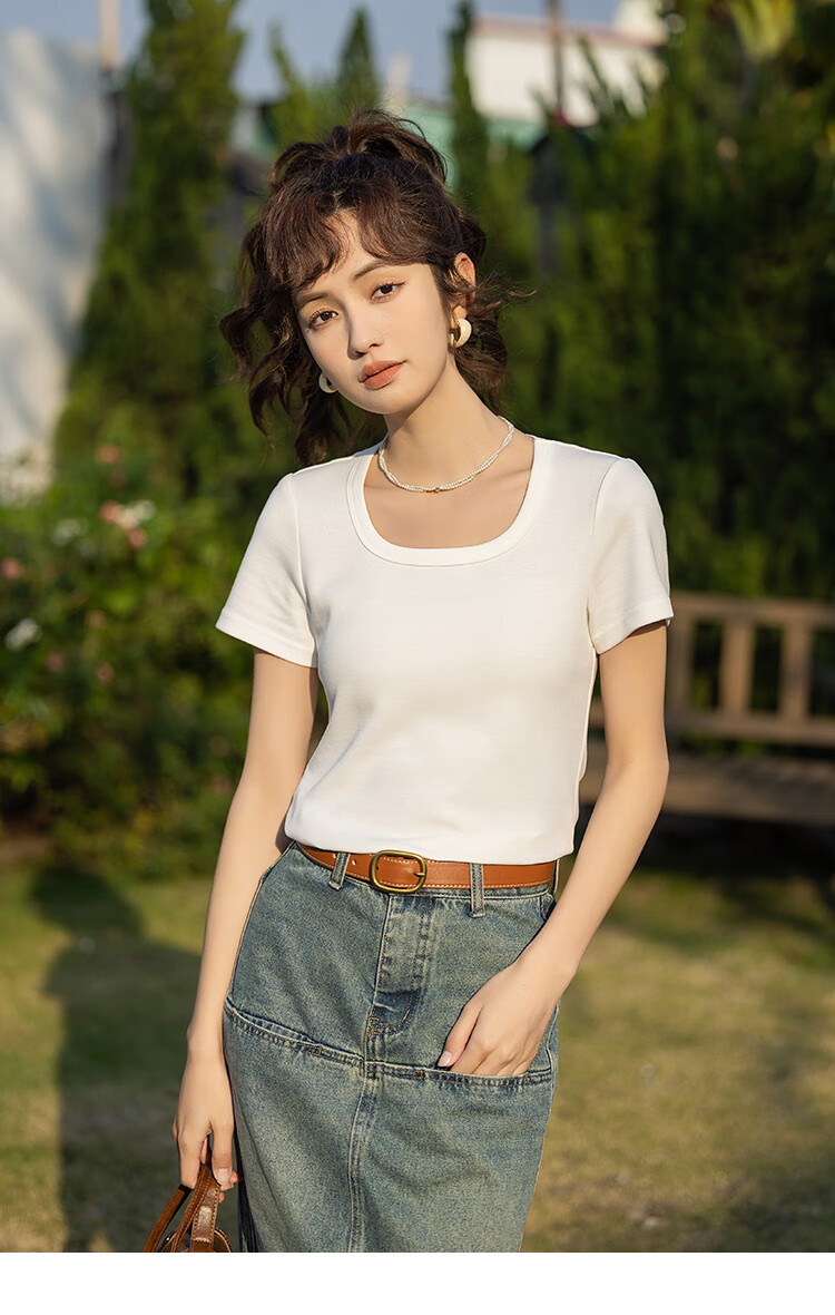 Mishow [] Women's Square Neck Short Sleeve T-Shirt 2026 Spring Summer New High-End Crop Top 20