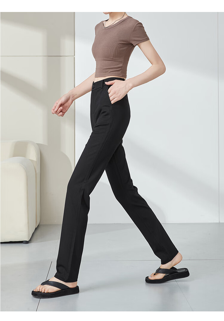 ESE-Y Black Straight-Leg Flared Pants for Women, Summer New High-Waist Casual Cigarette Trousers, Black, Size 30 6