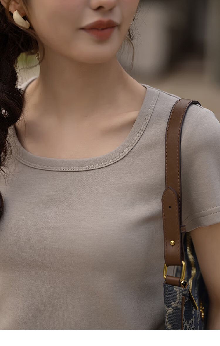 Mishow [] Women's Square Neck Short Sleeve T-Shirt 2026 Spring Summer New High-End Crop Top 49