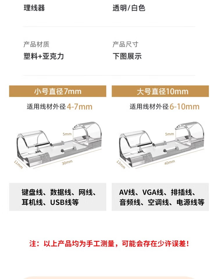 16，電線固定器走線線卡子自粘網線走線免打孔插座排插無痕卡釦夾 小號固線夾-白色10個裝