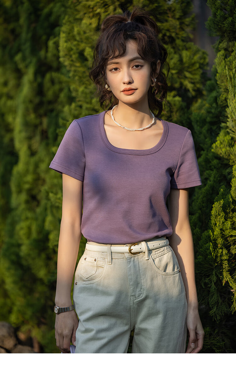 Mishow [] Women's Square Neck Short Sleeve T-Shirt 2026 Spring Summer New High-End Crop Top 26