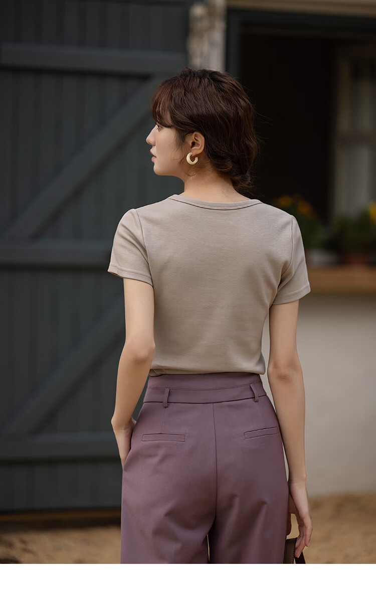 Mishow [] Women's Square Neck Short Sleeve T-Shirt 2026 Spring Summer New High-End Crop Top 50