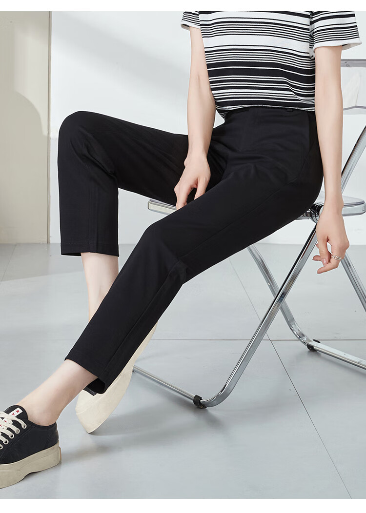 ESE-Y Nine-Tenths Black Straight-Leg Jogger Pants Summer Casual Cigarette Pants, Black, Size 31 5