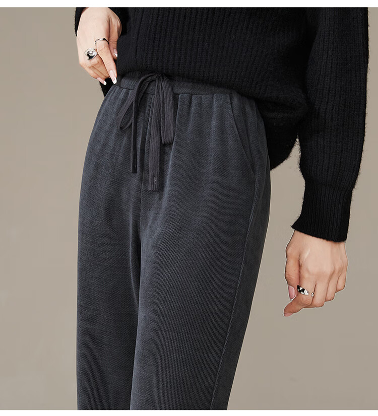 ESE-Y Fleece-Lined Slim Straight Pants for Women, High-Waisted Slimming Autumn And Winter Thick Long Trousers, Black, Size 26 (One Chi Nine) 8