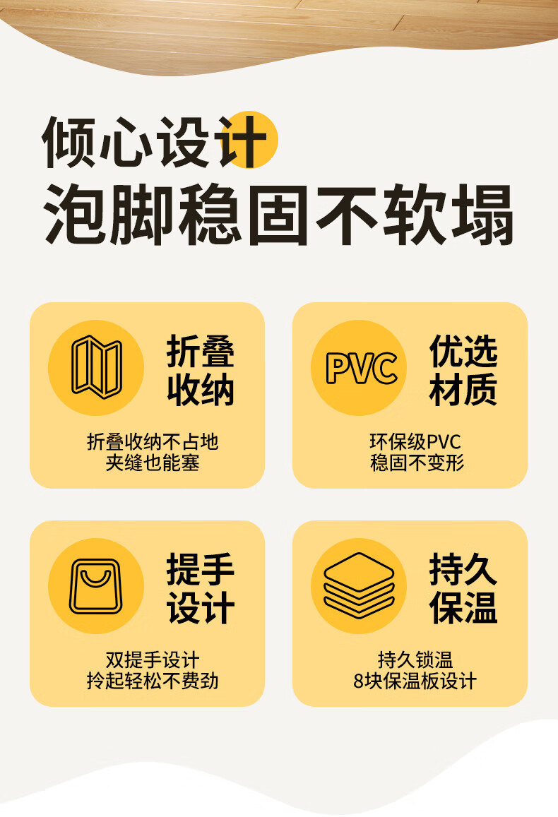 欧巢泡脚桶家用便携式泡脚袋加高深桶过矮款可折叠宿舍保温牡丹膝过小腿泡脚盆保温宿舍可折叠 【矮款】牡丹|（33x33cm）详情图片3