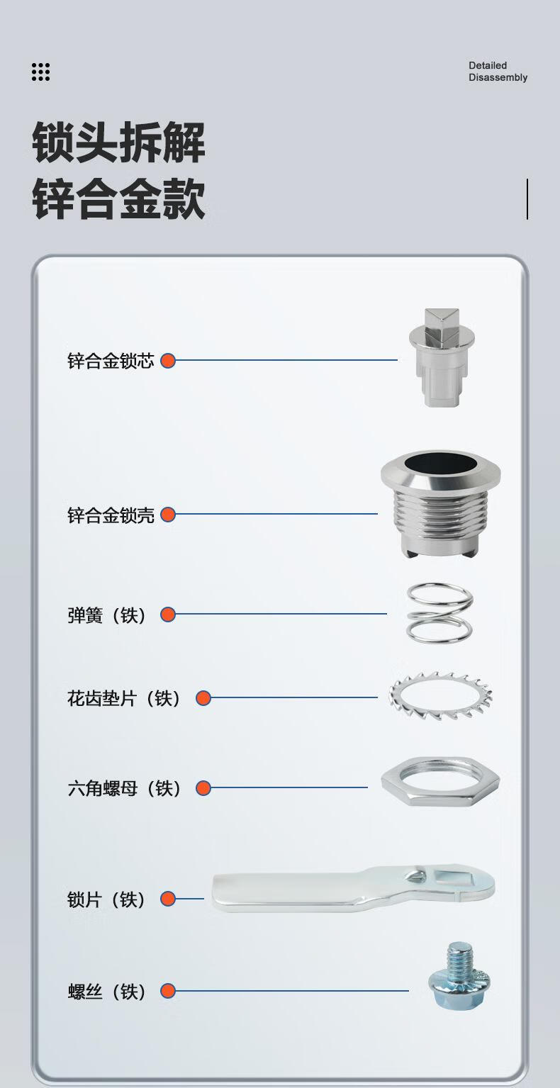 3，MS705鎖不鏽鋼三角鎖芯垃圾箱鎖電箱電櫃門鎖鋅郃金圓柱鎖轉舌鎖 MS705一字鋅郃金帶開（1套裝）