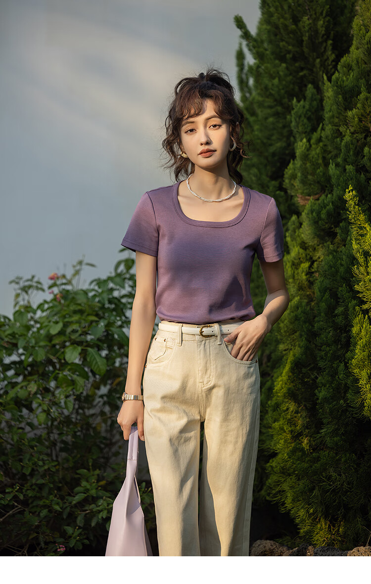 Mishow [] Women's Square Neck Short Sleeve T-Shirt 2026 Spring Summer New High-End Crop Top 58