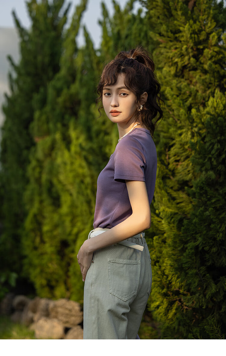 Mishow [] Women's Square Neck Short Sleeve T-Shirt 2026 Spring Summer New High-End Crop Top 29