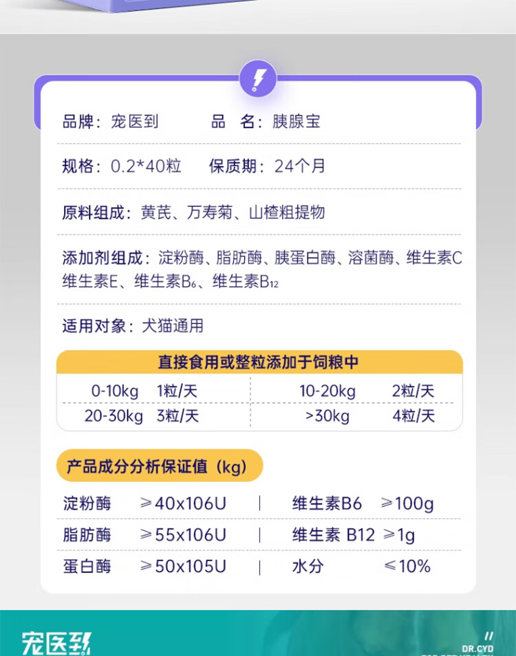 15，[萌尾獸]寵毉到寵物胰腺寶貓咪胰酶膠囊狗狗用胰腺炎胰消化素犬貓通用胰腺寶營養滋補促進消化 胰腺寶1盒  40粒/盒