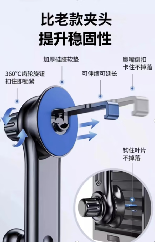 途虎出风口手机车载支架2024新款车手机升级支架调节延长内专用汽车用导航万能固定手机支架 360°调节升级款/升级延长杆 途虎养车详情图片8