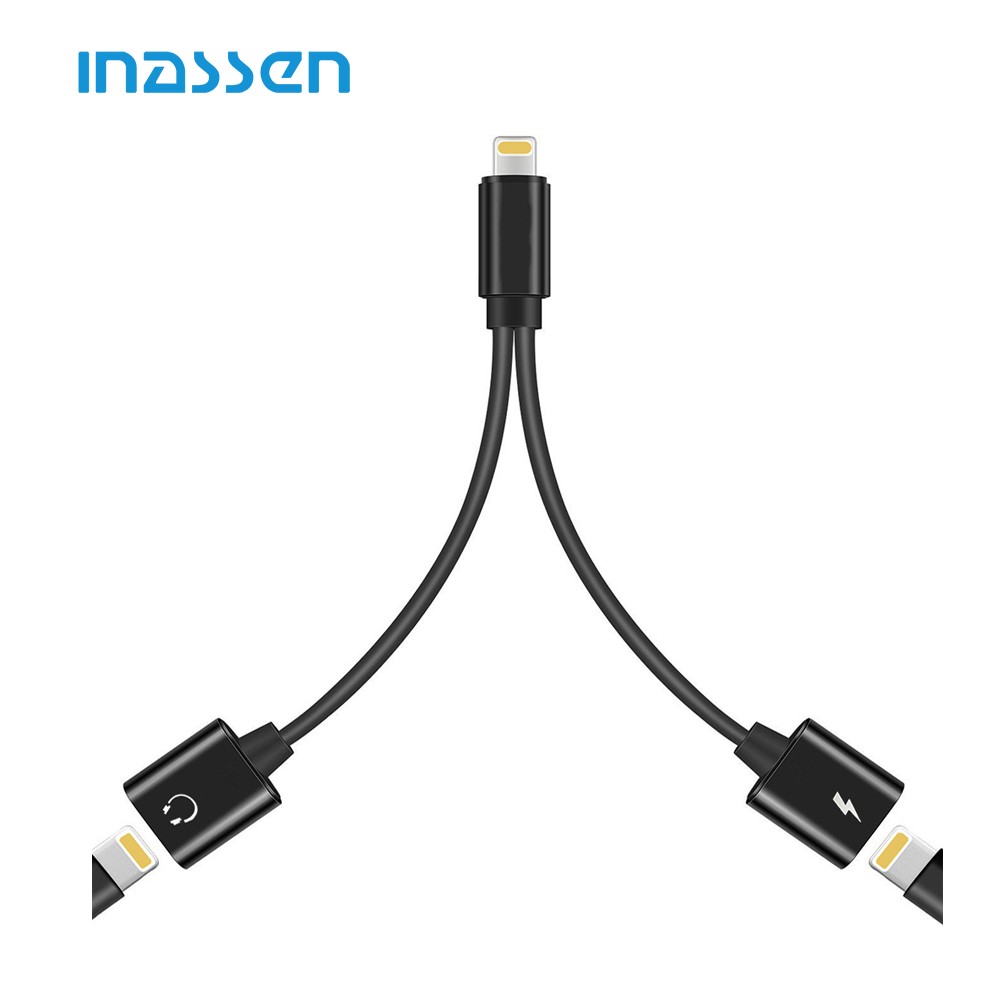 

iNassen черный, iPhone Apple Lightning Jack Adapter Headphone Call Аудио зарядка 2 в 1 кабеле