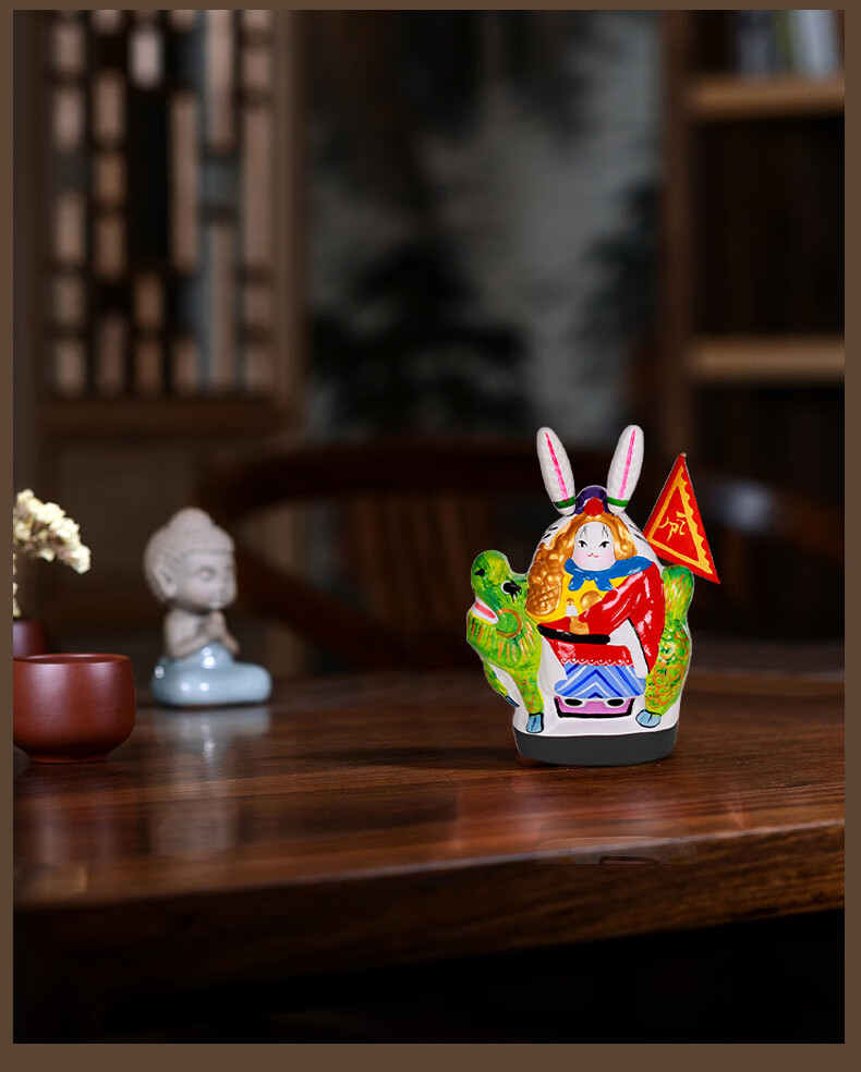 Jitu Workshop Beijing Rabbit Clay Sculpture Desktop Craft Ornament TV Cabinet Office Decoration Gift for Leaders Souvenir and Hand Gift 13