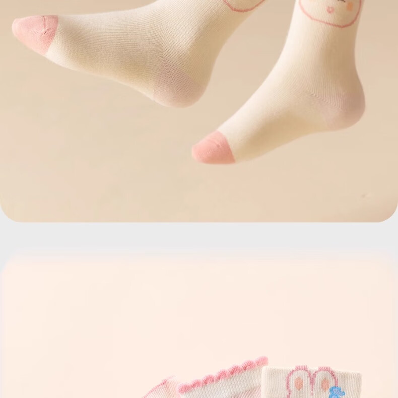 Mianqixiong Girls' Mid-Calf Cotton Socks Spring and Autumn Breathable Cartoon Cute Children's Socks EW36 - 5 Pairs - Size 13-16 18