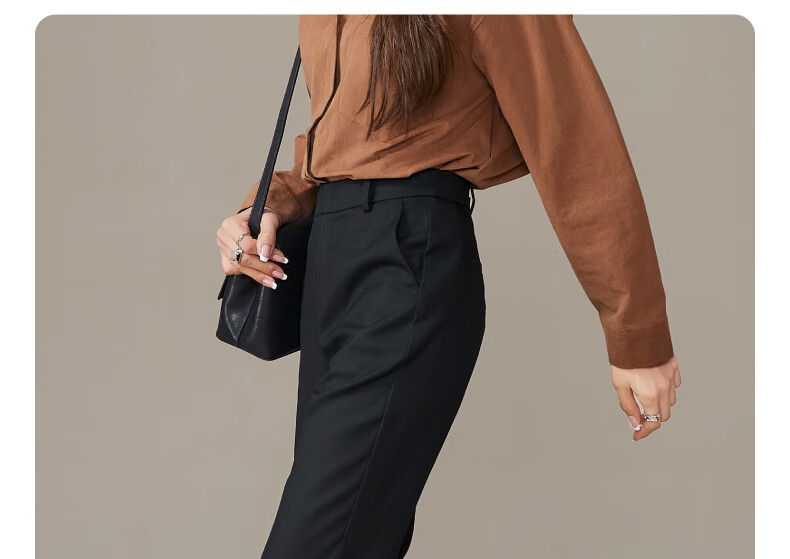 ESE-Y Spring New Nine-Point Gray Casual Pants for Women, TR Color-Spun High-Waist Cigarette Version Straight-Leg Trousers, Black, Size 27 18