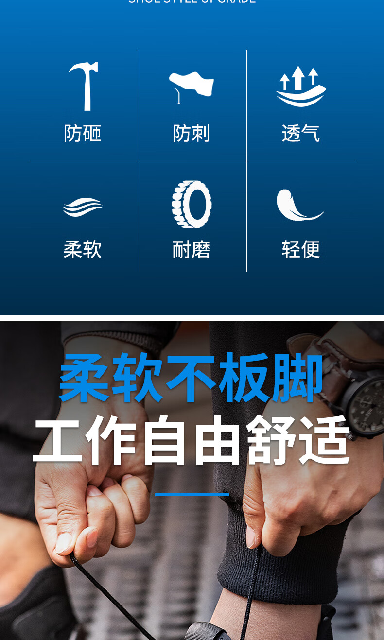 老管家劳保鞋男舒适透气轻便耐磨钢头防轻便工作防刺安全黑色砸防刺轻便工作安全鞋 黑色 36详情图片2