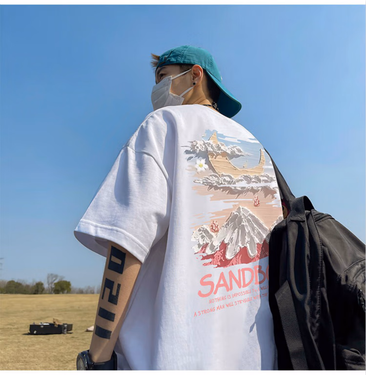 Short Sleeve T-Shirt Men's Summer Ice Silk Quick Drying American Trend Loose Heavy Trend Brand Large Size Half Sleeve T-Shirt Clothes_viptrois.com