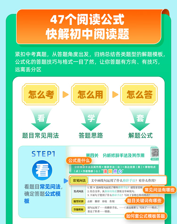 作业帮初中语文现代文阅读公式法技巧七现代4本训练专项阅读理解八九年级阅读理解专项训练 【4本】万能模板+现代文+文言文+中考名著详情图片5