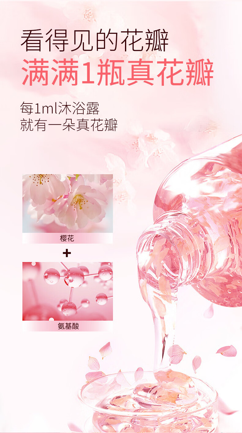 南暖美妆护肤其他美妆工具樱花花瓣沐浴清爽控油深层清洁持久香氛沐浴 真花瓣沐浴露 500ml 【玫瑰花瓣】 1瓶装
