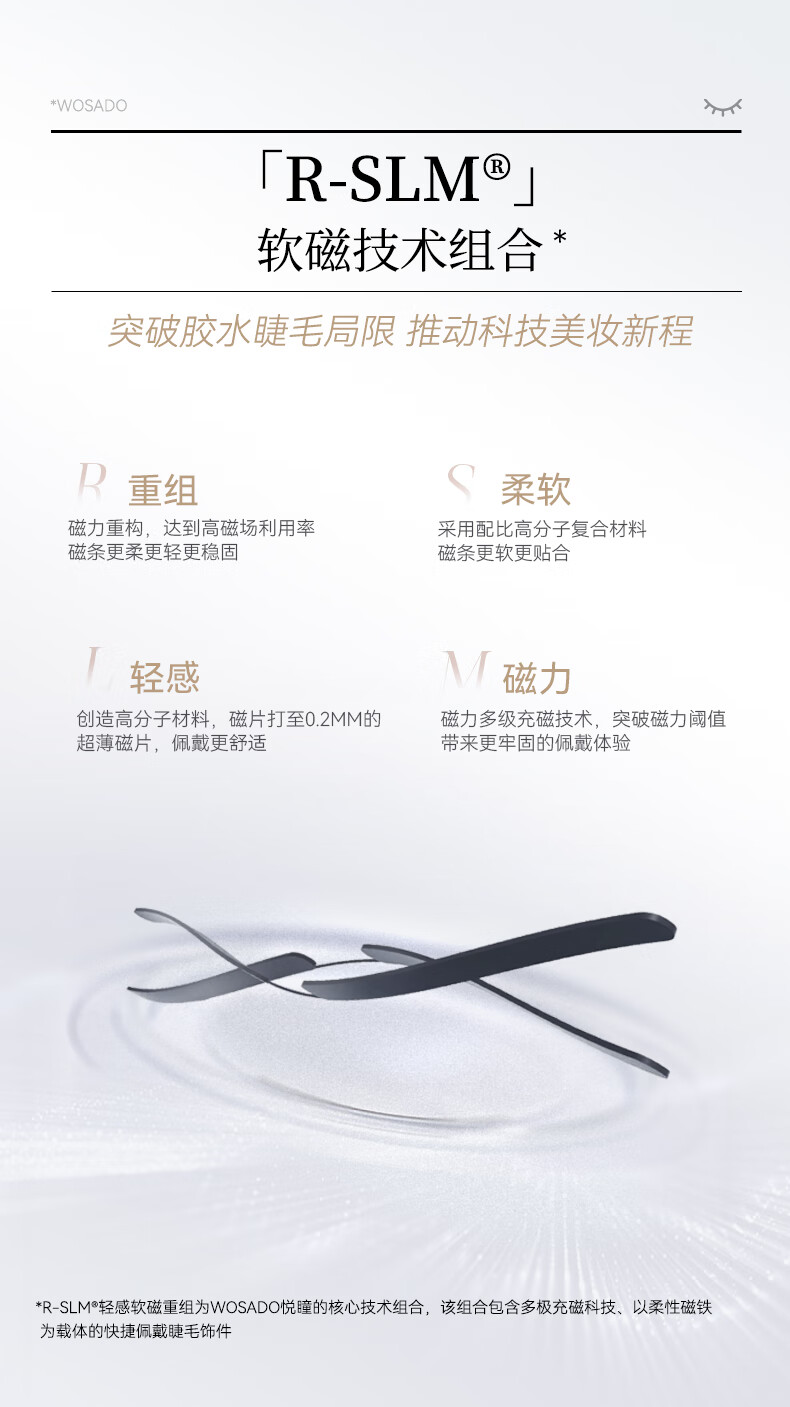 WOSADO悦瞳素颜睫软磁吸假睫毛女超自然重复持久整条零胶水自粘睫毛新手 柔丝黑 1对