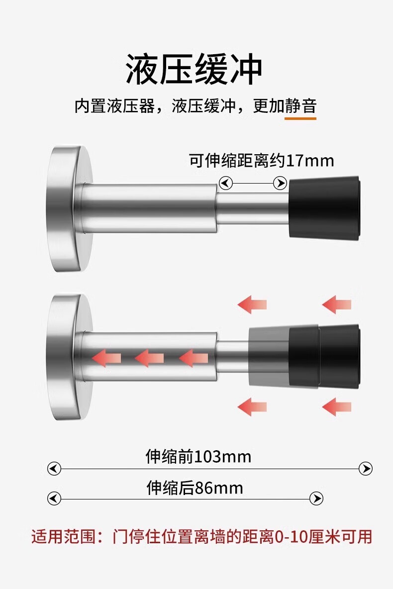 5，門吸門阻門擋器免打孔防撞大門入戶門碰矽膠門防碰撞門頂防盜 液壓門頂-鋼拉絲