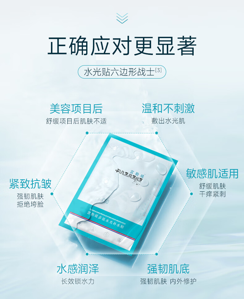 fulerene富勒烯补水面膜多效水光贴紧致抗皱烟酰胺舒缓救急抗氧提亮积雪草 水光贴*3片【散装无盒】