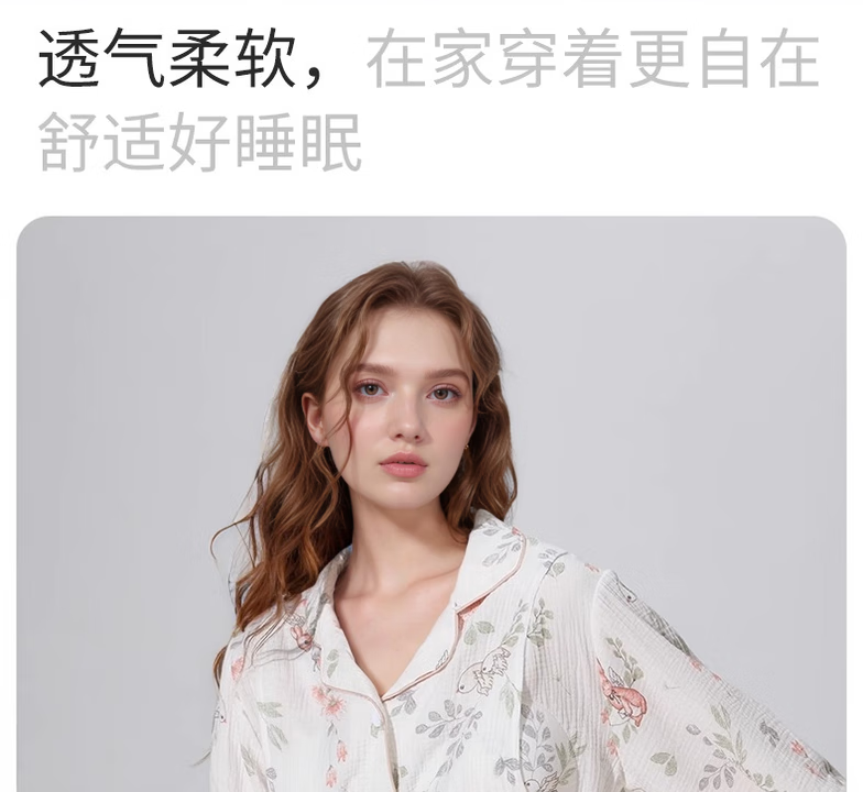 ROVO纯棉孕妇春秋月子服睡衣产后哺纯棉带胸天使120-140斤适合于乳100%纯棉开衫套装喂奶专用居家服 天使兔【带胸垫】 L（适合于120-140斤）详情图片15