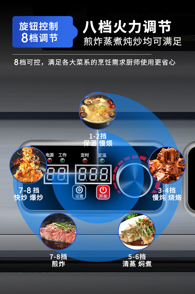 长城多头电磁炉商用煲仔炉3500W大台式煲仔锡纸汤锅电磁功率台式层架式双头四六口八口火锅店煲仔饭锡纸煲电磁煲汤锅电灶台 台式2头电陶炉【3500WX2】详情图片18