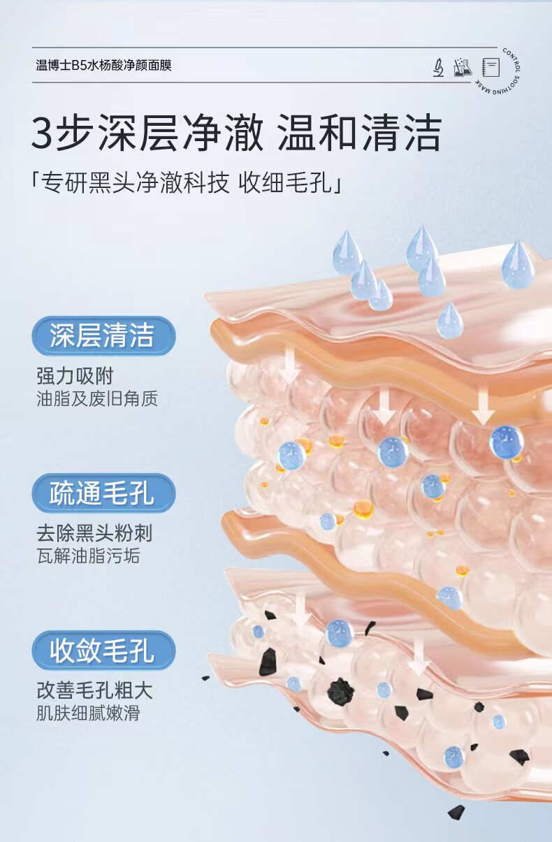 温博士b5面膜去黑头修护毛孔收缩毛孔维生素水杨酸补水保湿控油面膜男女 温和净肤2袋装【买一贈一】