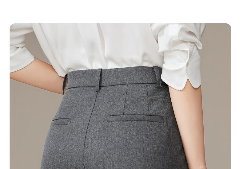 ESE-Y Spring New Nine-Point Gray Casual Pants for Women, TR Color-Spun High-Waist Cigarette Version Straight-Leg Trousers, Black, Size 27 11