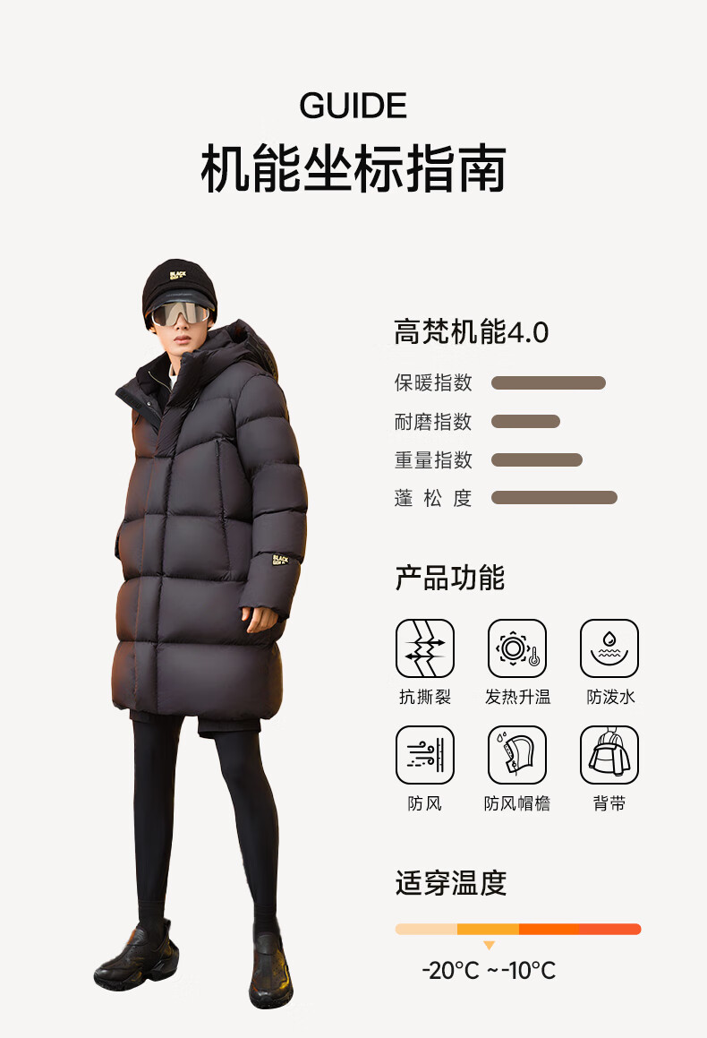 高梵黑金鹅绒服机能4.0六格2024城市中长户外高定XS新款男女同款中长款城市轻户外羽绒服 高定骑士黑 XS详情图片20