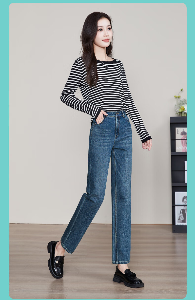 ESE-Y Spring 2025 New Slim-Fit Straight-Leg Jeans for Women with Four-Way Stretch, Slimming Effect, Ankle-Length, Denim Blue, Size 27 18