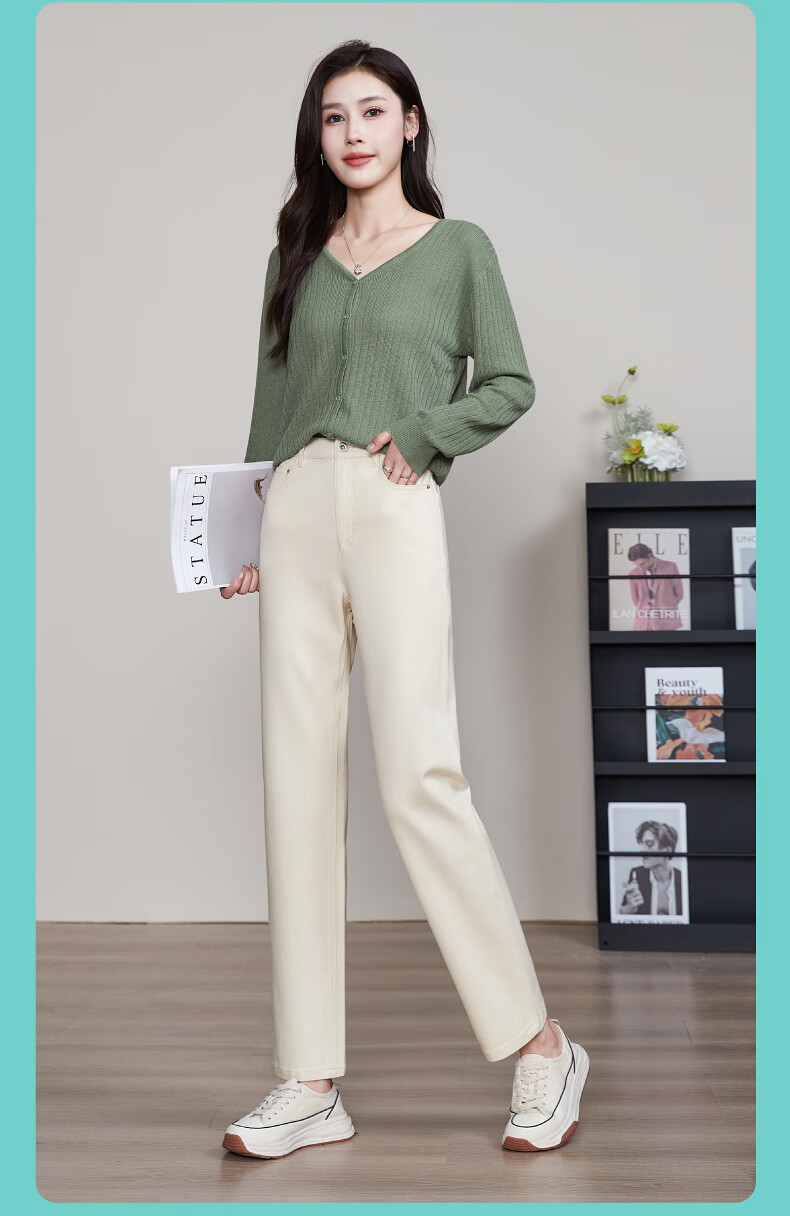 ESE-Y Spring 2025 New Slim-Fit Straight-Leg Jeans for Women with Four-Way Stretch, Slimming Effect, Ankle-Length, Denim Blue, Size 27 22
