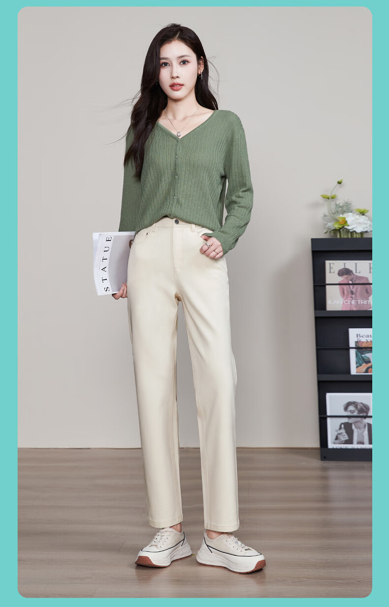 ESE-Y Spring 2025 New Slim-Fit Straight-Leg Jeans for Women with Four-Way Stretch, Slimming Effect, Ankle-Length, Denim Blue, Size 27 21